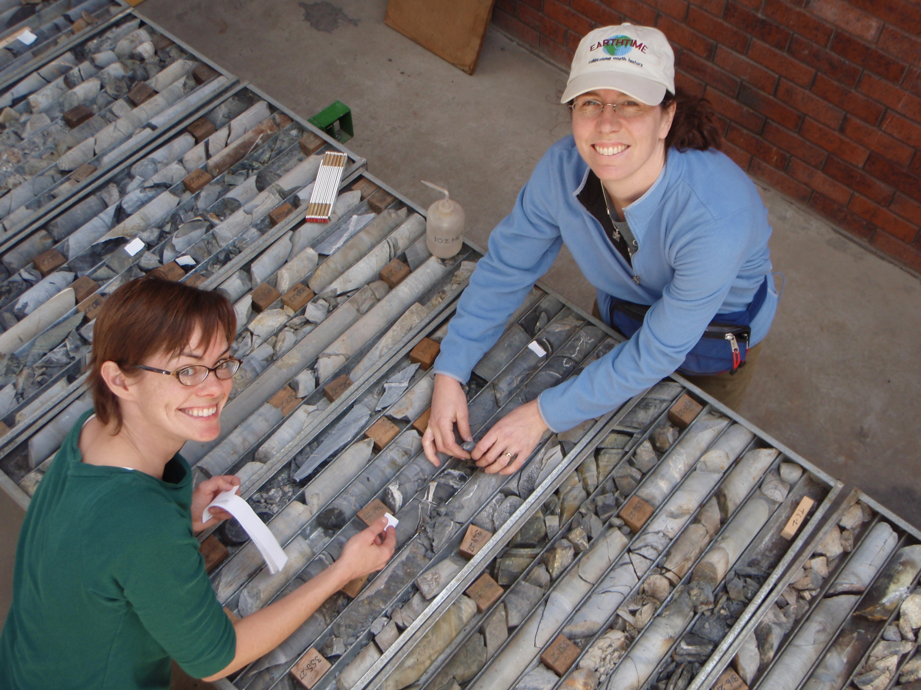 Leigh Anne Riedman and Susannah Porter sampling fossils,